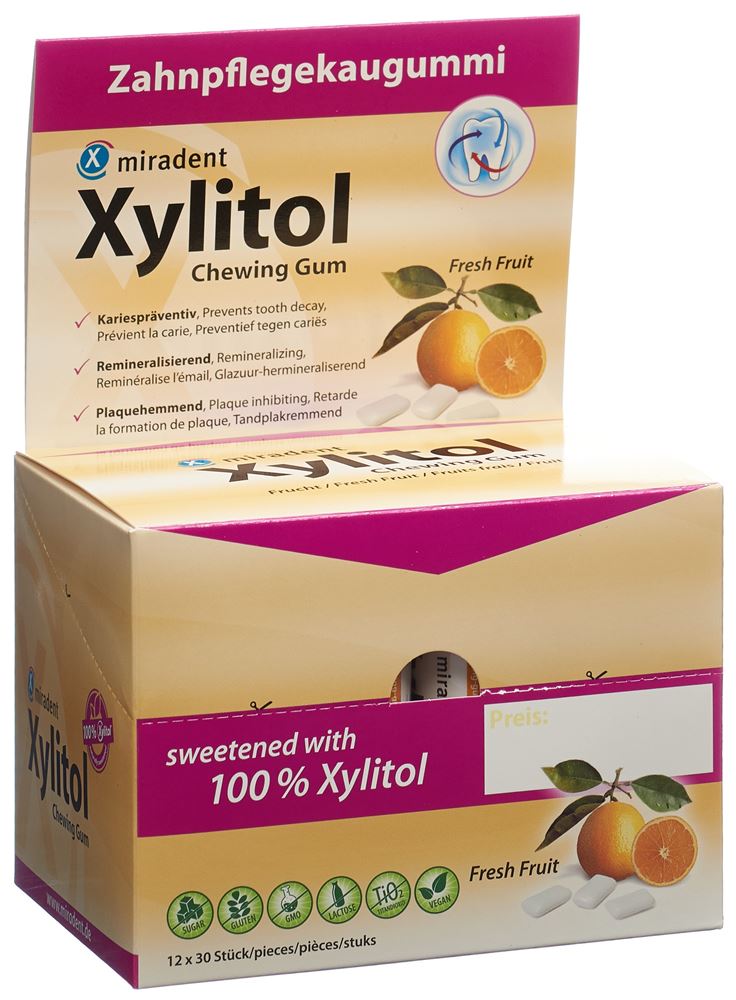 MIRADENT Xylitol Kaugummi Frucht 30 Stk