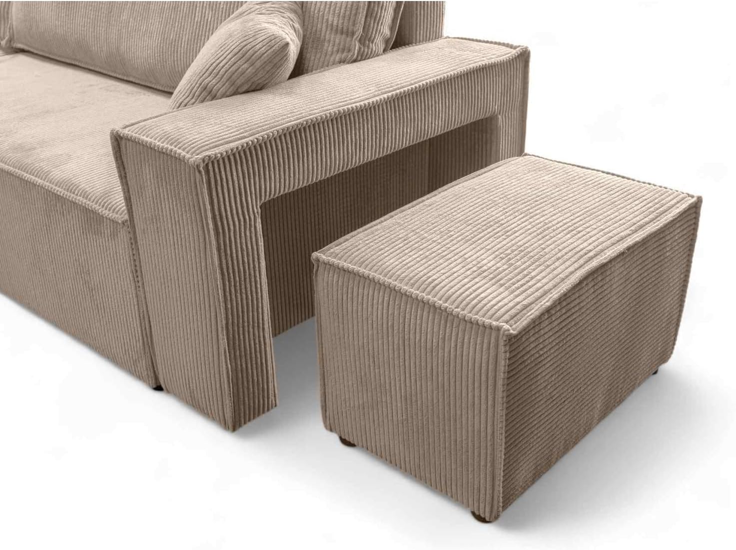 LOUNGITUDE Canapé Farah d'angle réversible et Convertible 4 Places avec Un Pouf en Velours côtelé HV1827501