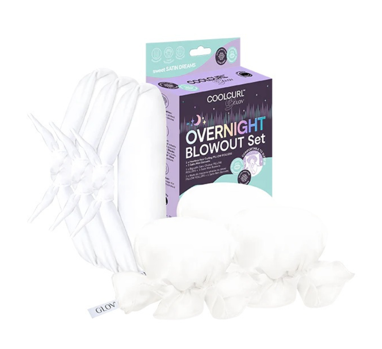 GLOV - Conjunto de rolos de ondulação sem calor + touca protetora de cetim Sweet Satin Dreams