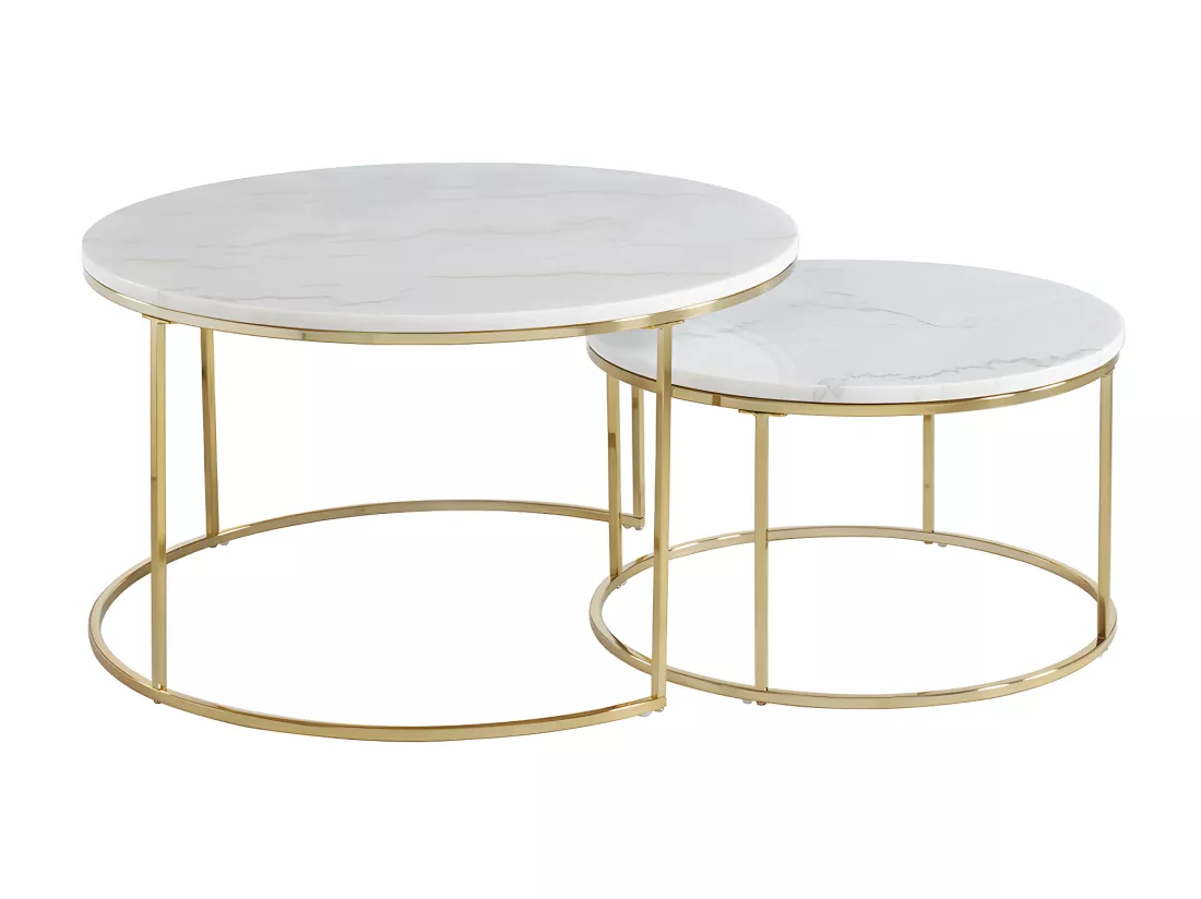Tables basses gigognes ANGELA - Marbre blanc et métal doré de Pascal MORABITO