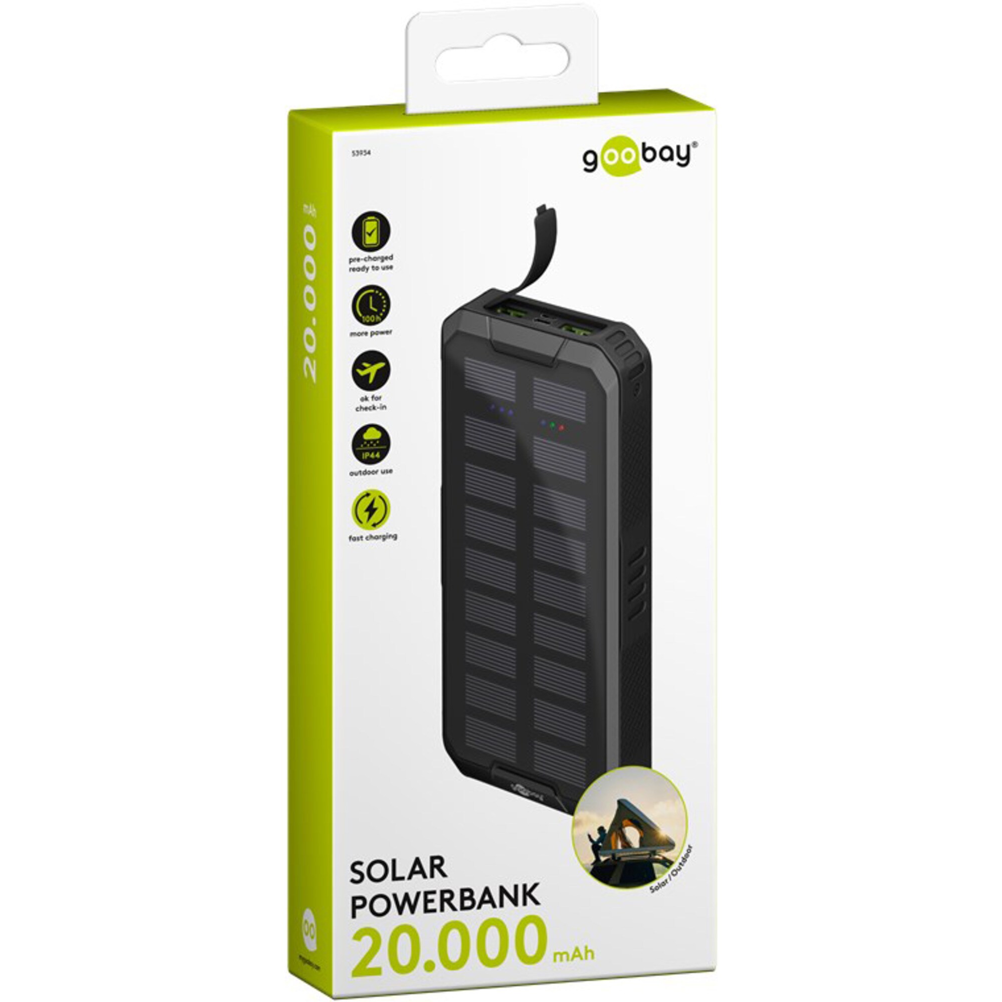 goobay Powerbank Outdoor Schnelllade-Powerbank 20.000 mAh mit Solar