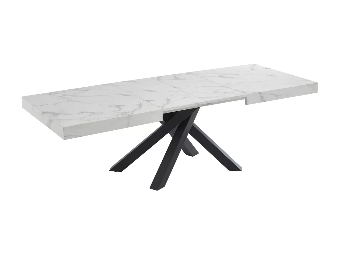 Table à manger extensible 6 à 10 personnes en MDF et métal - Effet marbre blanc et noir - CATONAV