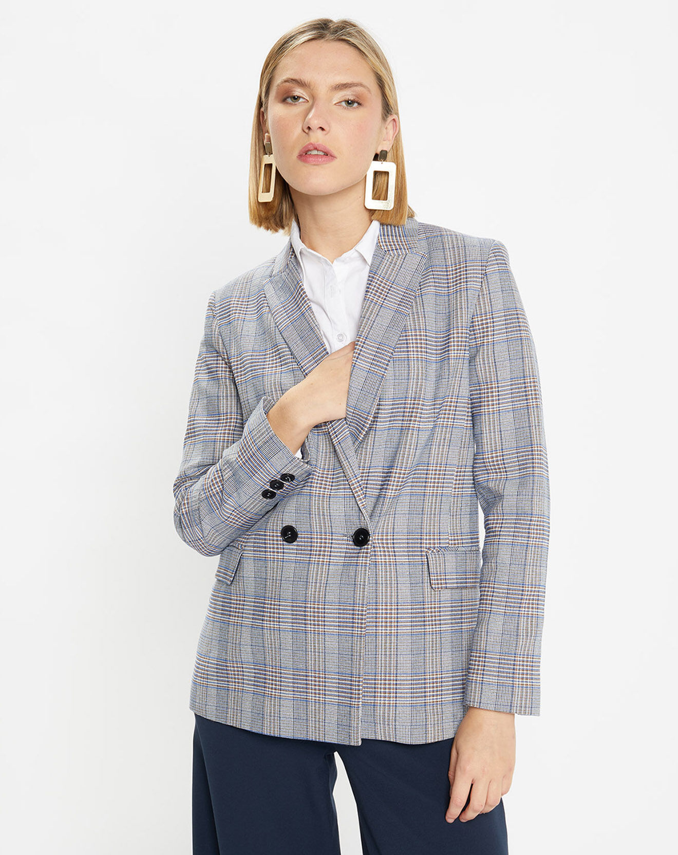 Galeries Lafayette Veste blazer Rune double boutonnage imprimé Pince de Galles gris/noir