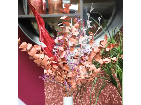 Branche de fleurs «Fleurs Cristal» en verre transparent 90 cm