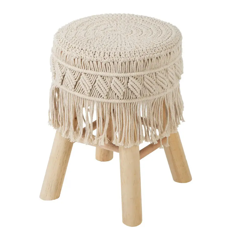 Atmosphera Bijzet krukje model Macrame - naturel - H42 cm