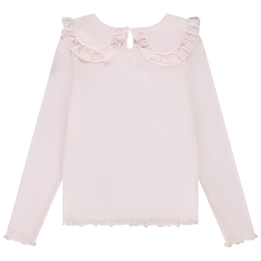 T-shirt manches longues effet côtelé avec col claudine pour fille - Rose
