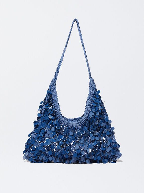 Bolsa de mão com miçangas e lantejoulas - Azul