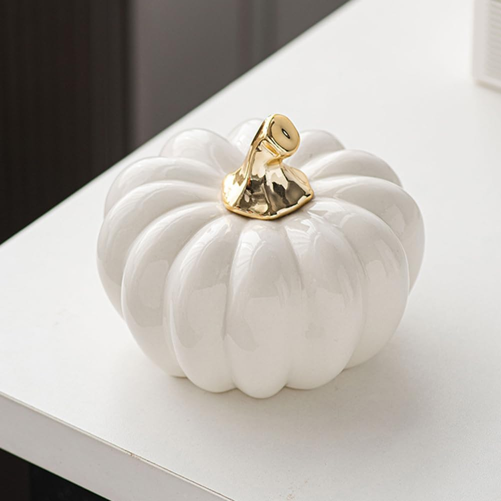 (12x10cm) Keramik Halloween Kürbis Deko Aufsteller Home Accessoire Thanksgiving / Halloween Tischdekoration - Weiss
