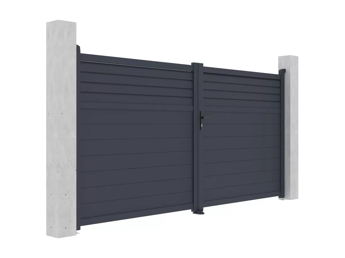 Portail battant aluminium persienné L355 x H181 cm anthracite - VIAZO