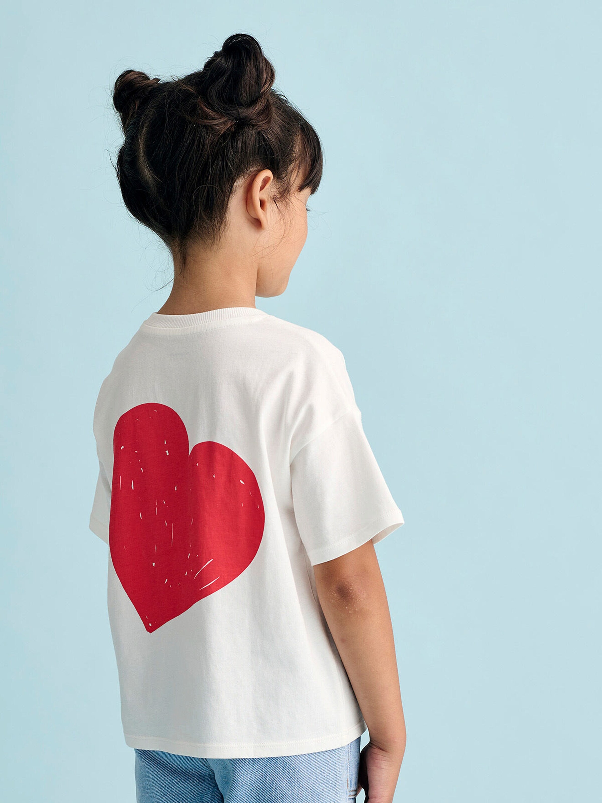 Vertbaudet Bedrucktes Mädchen T-Shirt, leichte Oversized-Form wollweiß