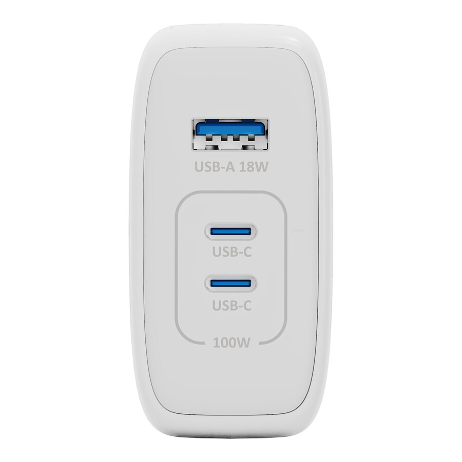 INOVU Chargeur Secteur 100W 3 en 1 (USB-A + 2 x USB-C) Power Delivery, GaN