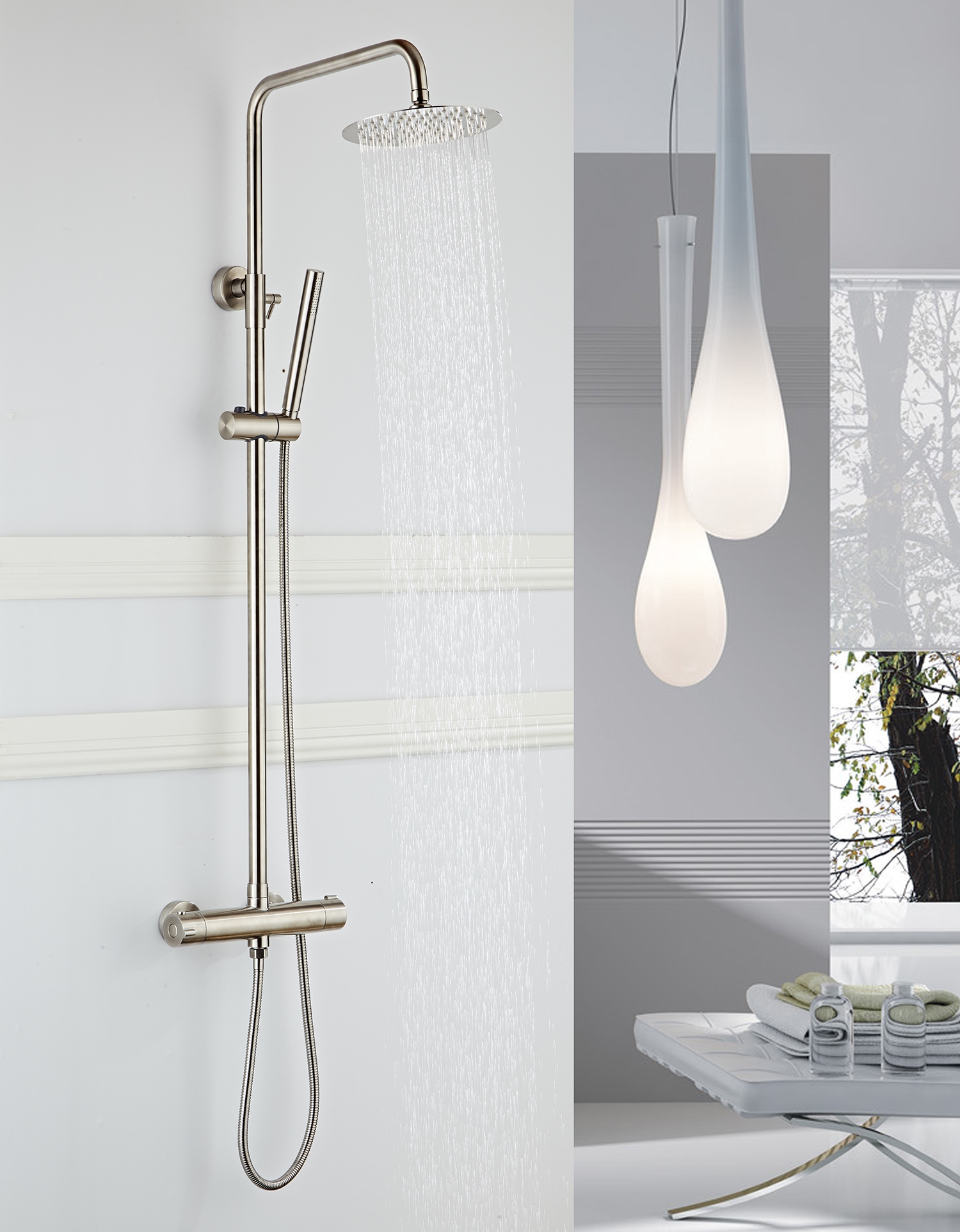 Saniclear Exclusive volledig 304 RVS regendouche opbouw 20cm met staafhanddouche