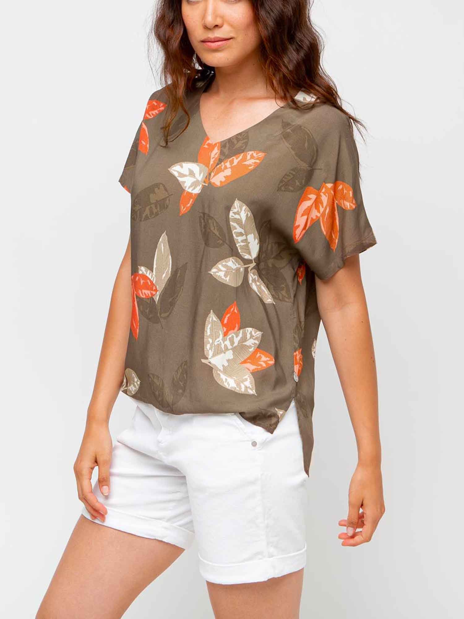 Blouse Femme Manches Courtes A Motif Kaki