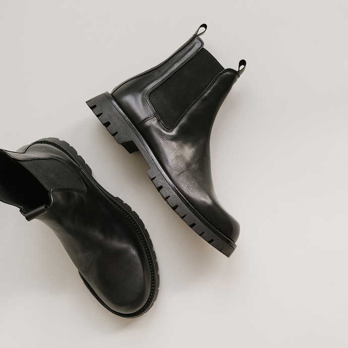 Bottines à plateformes  en cuir noir