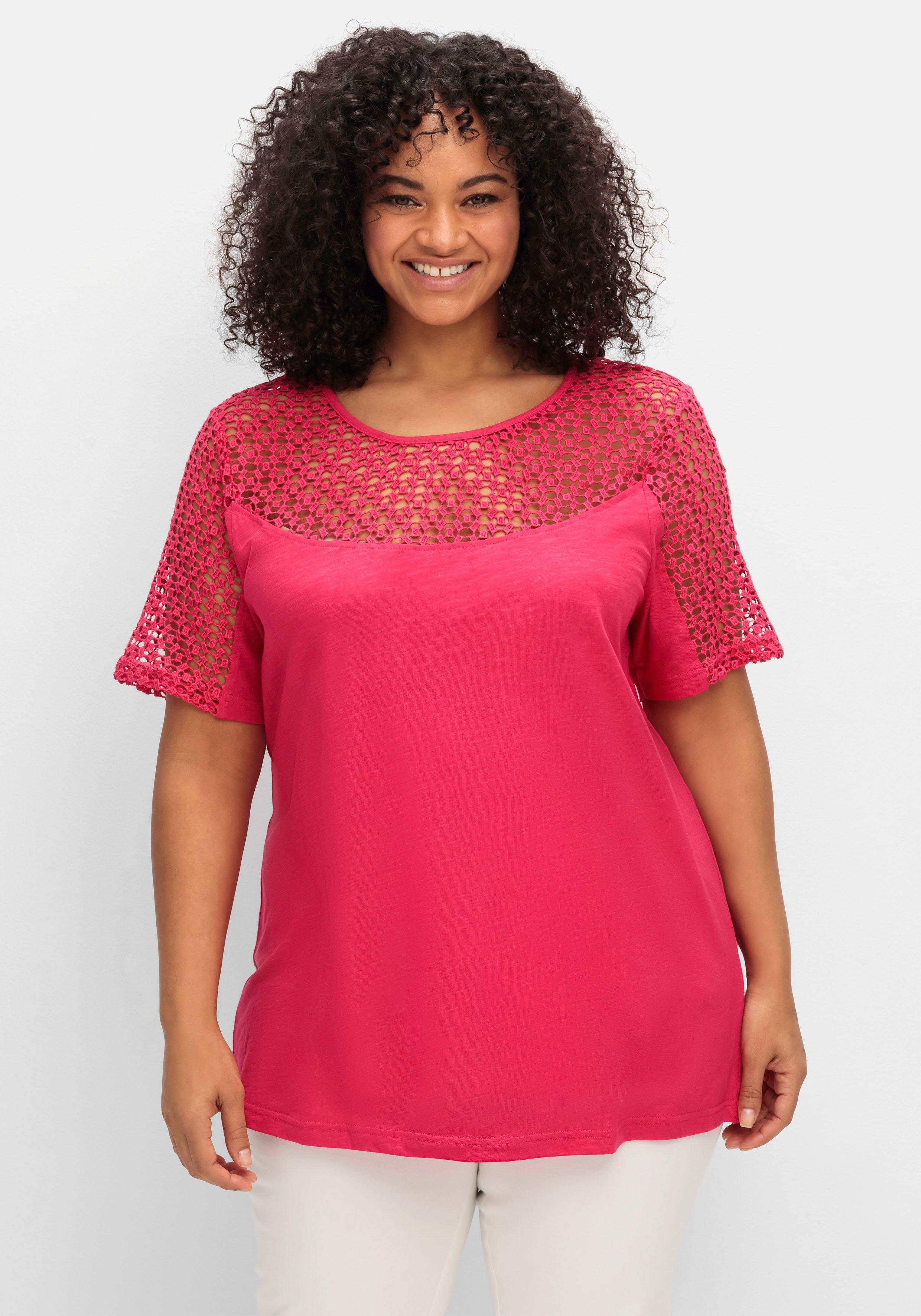Jerseyshirt mit Spitzenpasse