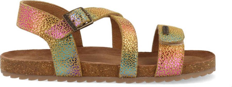 Vingino Melia leren sandalen met panterprint geel multi