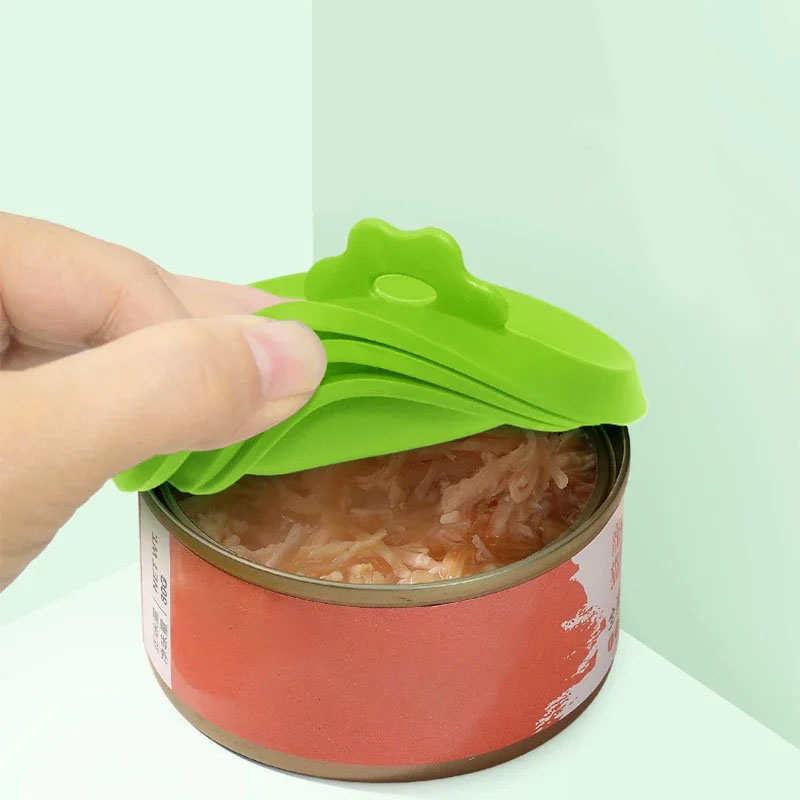 (2-tlg. Set) Ø9cm Silikon Haustier Futter Dosen Deckel Frischhalte Abdeckung inkl. Portionierer Löffel für Hunde / Katzen Nassfutter - Blau