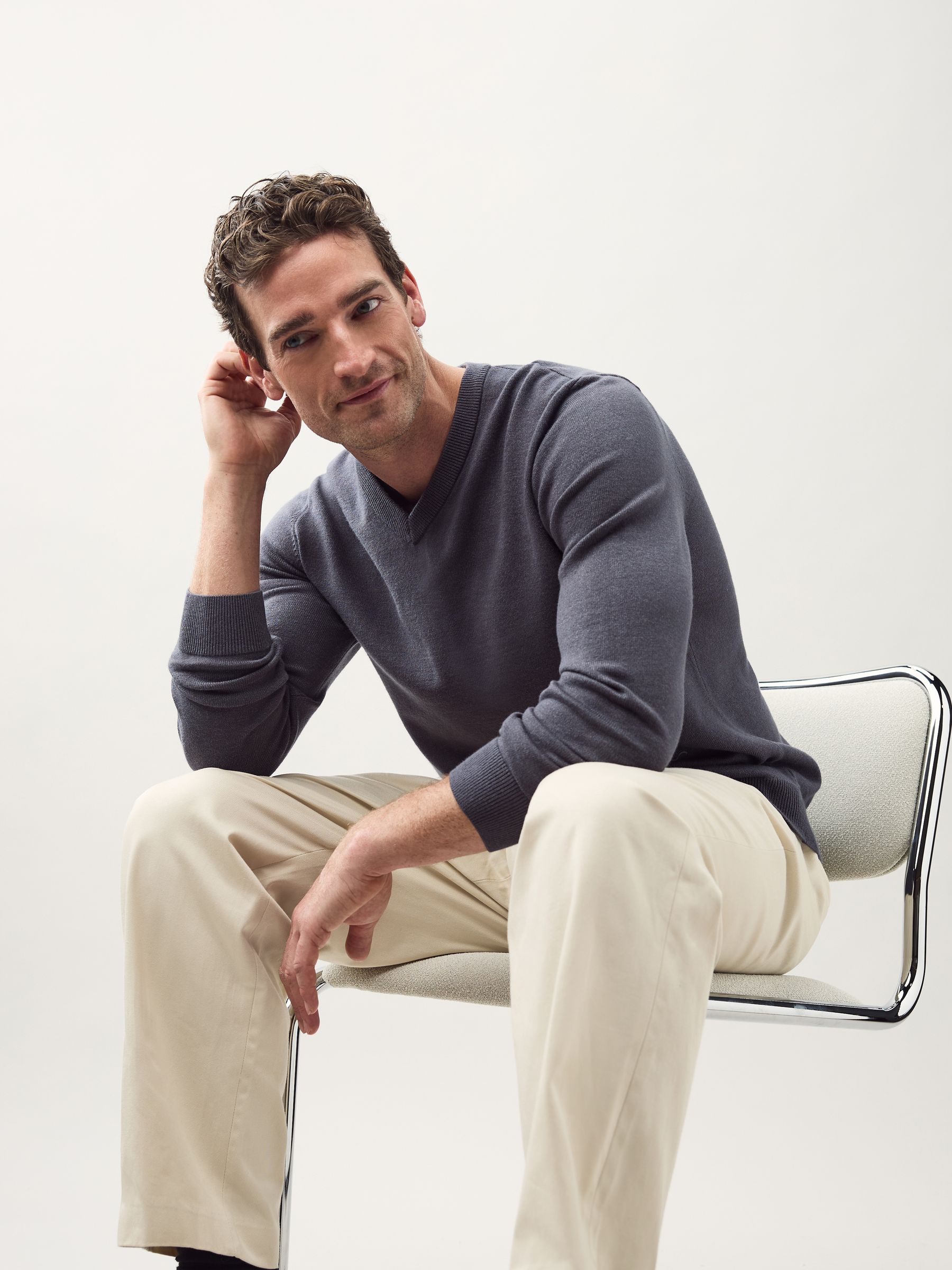 Antraciet - Regular Fit Soft Touch V-Neck Sweater