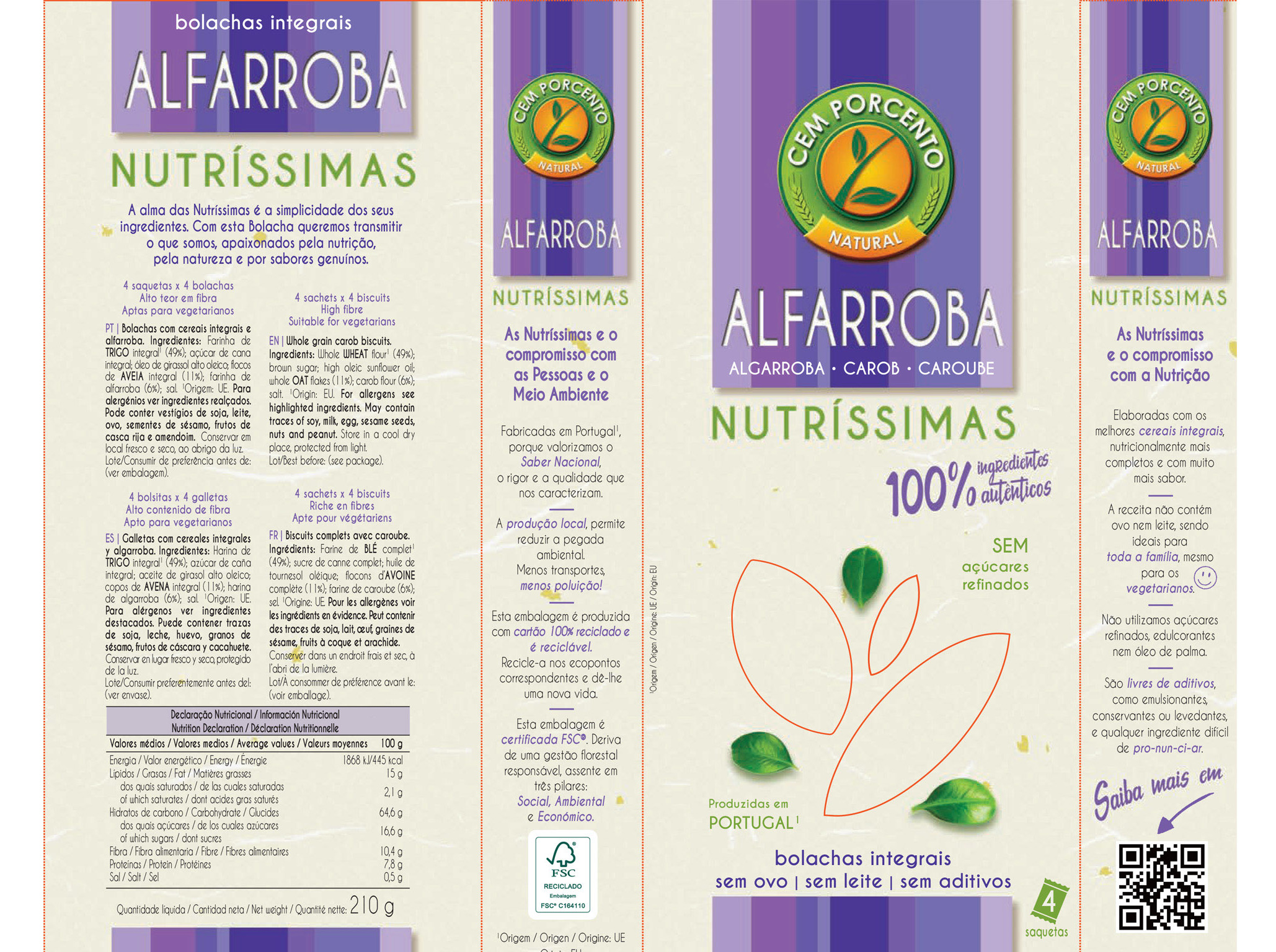 BOLACHA CEM PORCENTO NUTRÍSSIMAS INTEGRAL ALFARROBA 180G