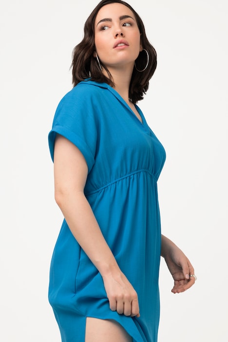 Kleid, Hemdkragen, Taschen, V-Ausschnitt, Halbarm
