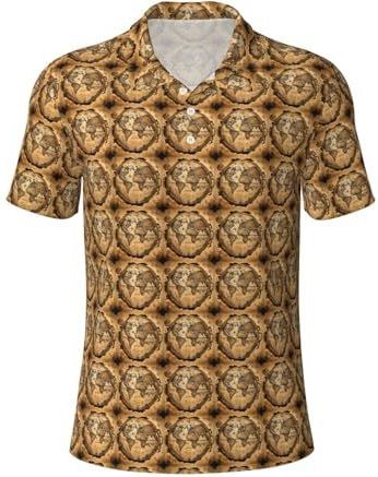 JJPUNGK Oude Kaart Wereld Globe Print Zomer Polo Shirts Korte Mouw Speciale Gelegenheden Casual Uitjes, Zwart, M