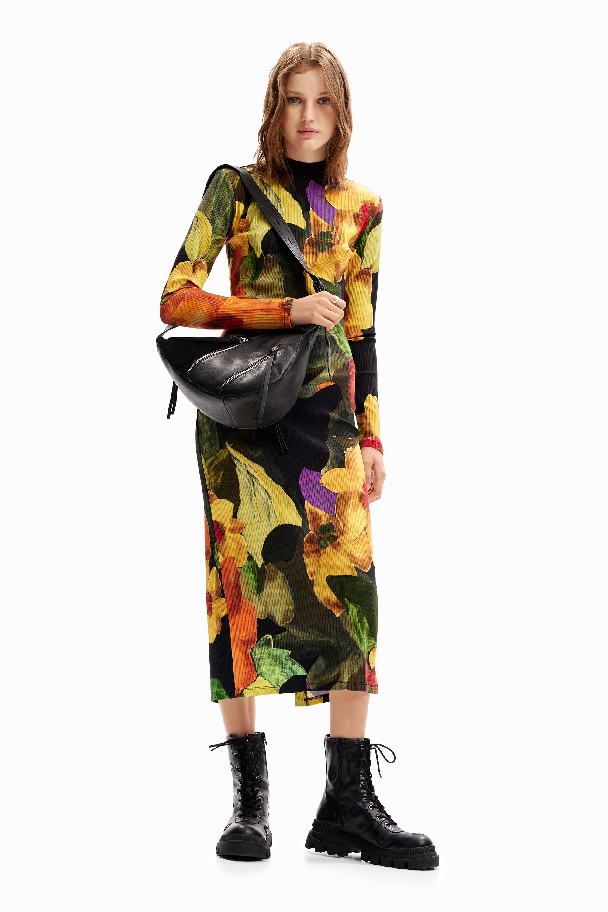 Robe midi ajustée fleurs