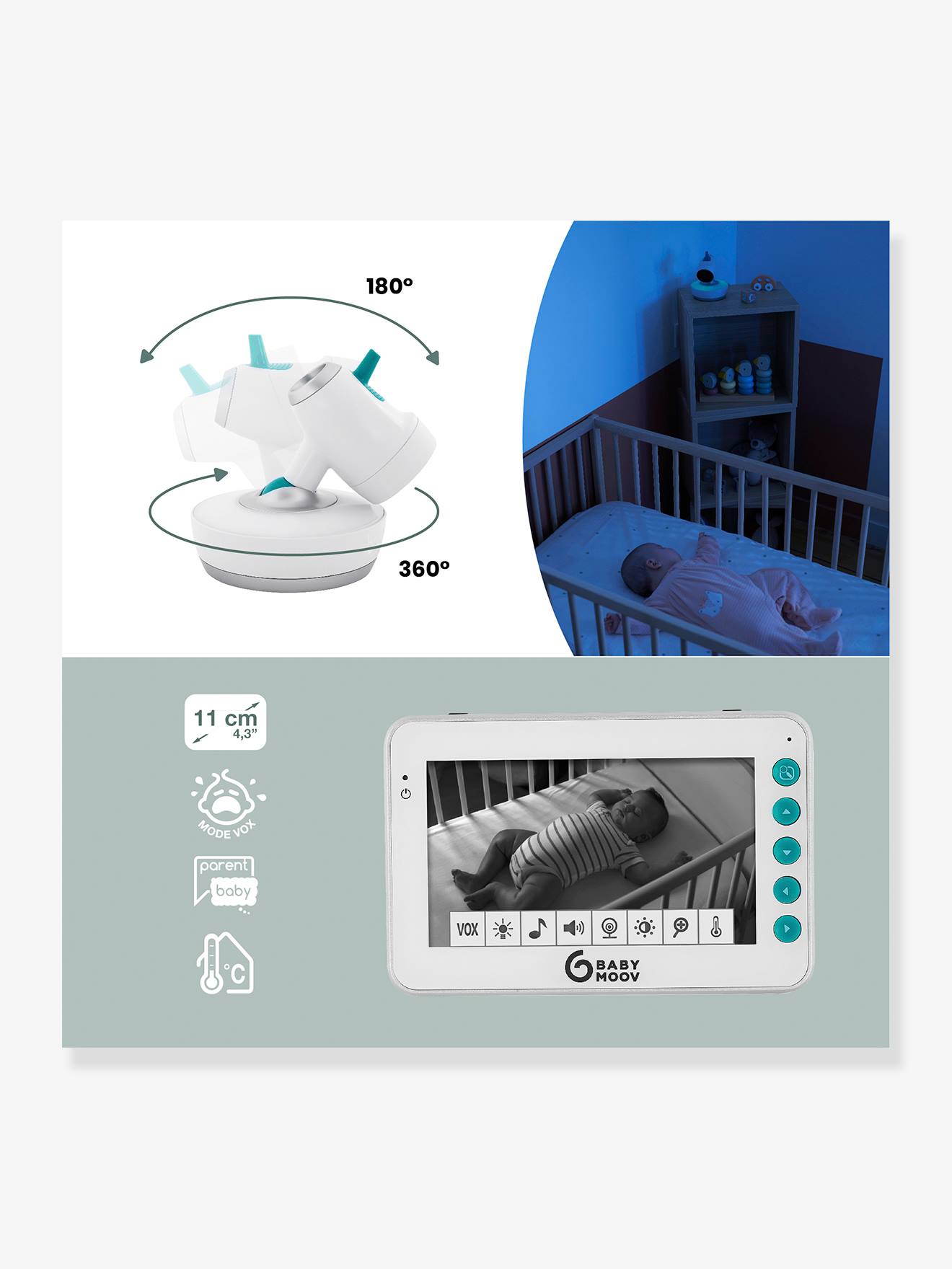Babá Eletrônica de Vídeo 360° BABYMOOV Yoo-Moov, Tamanho Médio, Branca Lisa