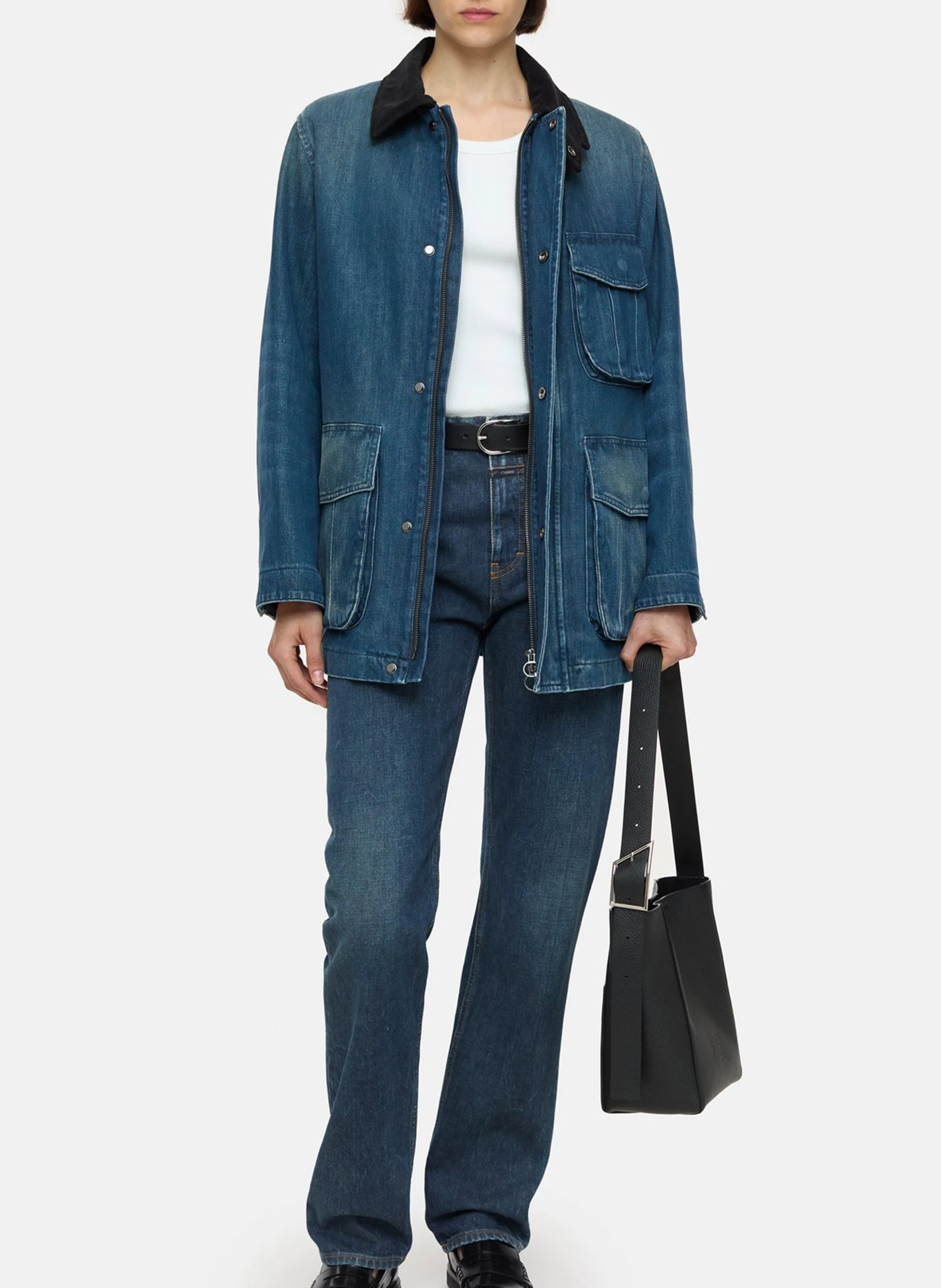 Veste ample denim en coton| Bleu