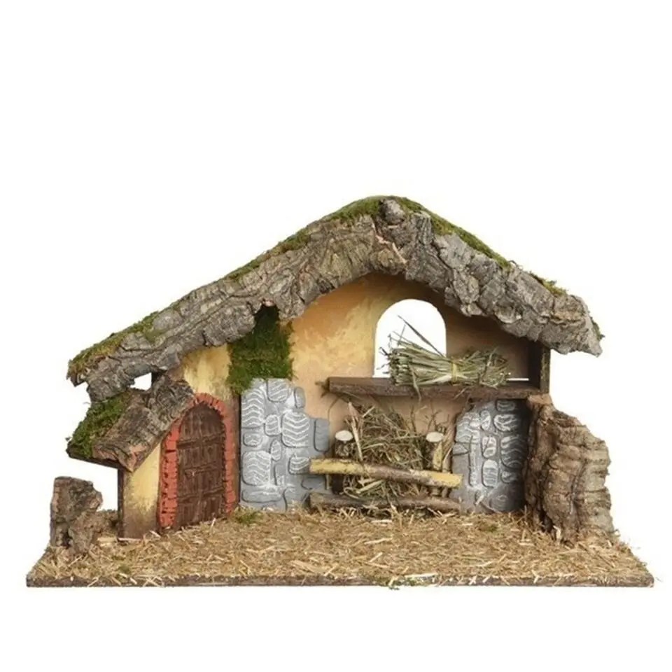 Decoris kerststal leeg - bruin - hout/mos/stro - 50 cm