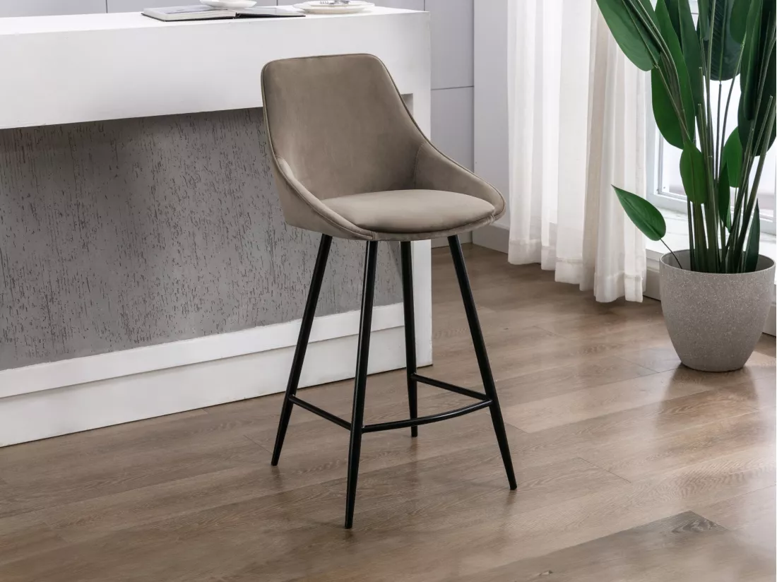 Lot de 2 tabourets de bar - Velours - Taupe - MASURIE