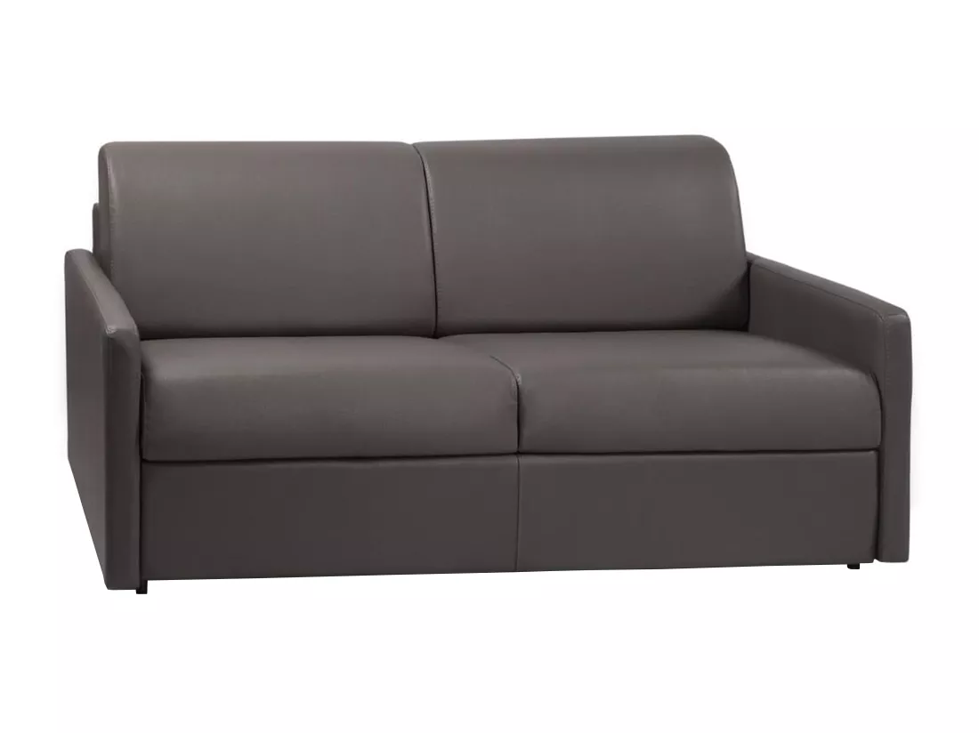 Canapé 3 places convertible express en simili gris - Couchage à lattes larges 140 cm - Matelas 14 cm CALIFE