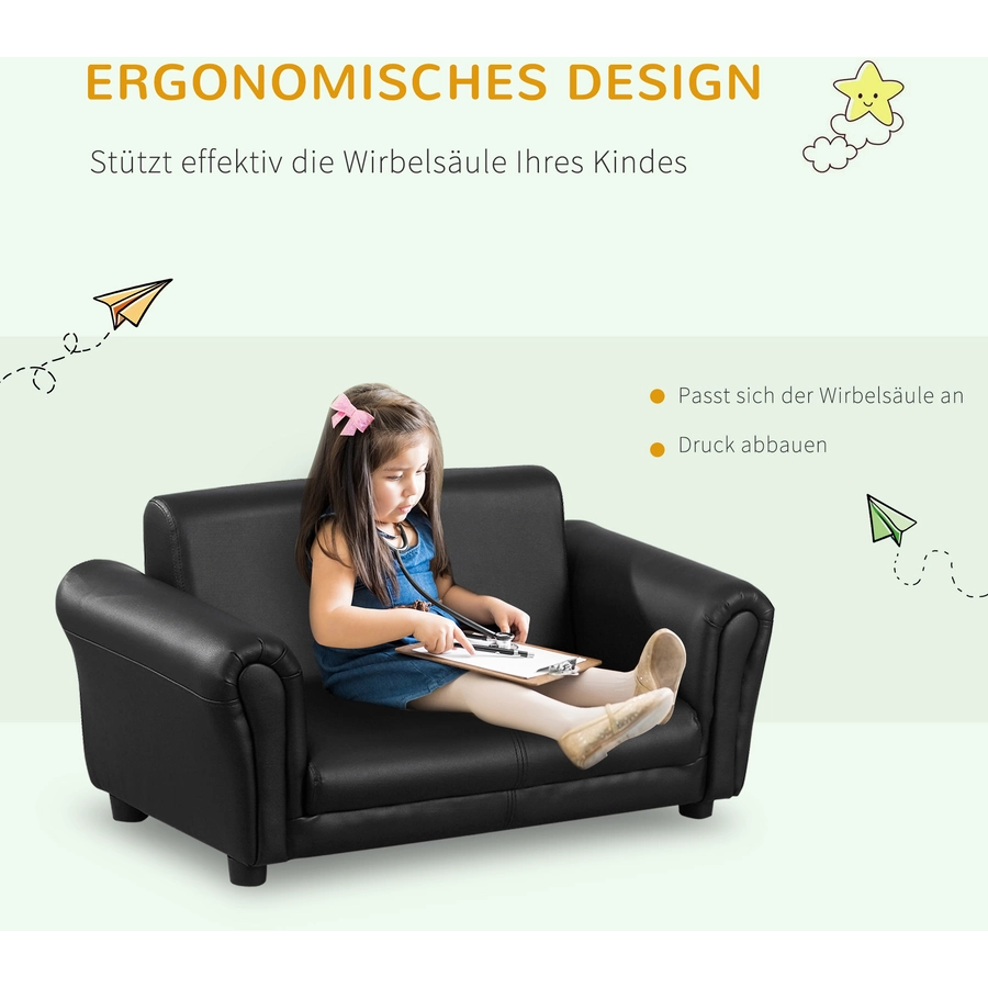HOMCOM Kindersofa mit Hocker schwarz
