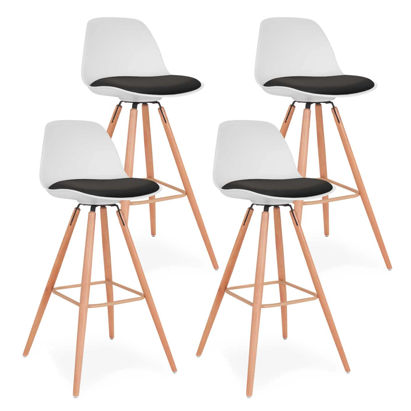 Lot de 4 tabourets de bar SARA bicolore blancs coussin noir