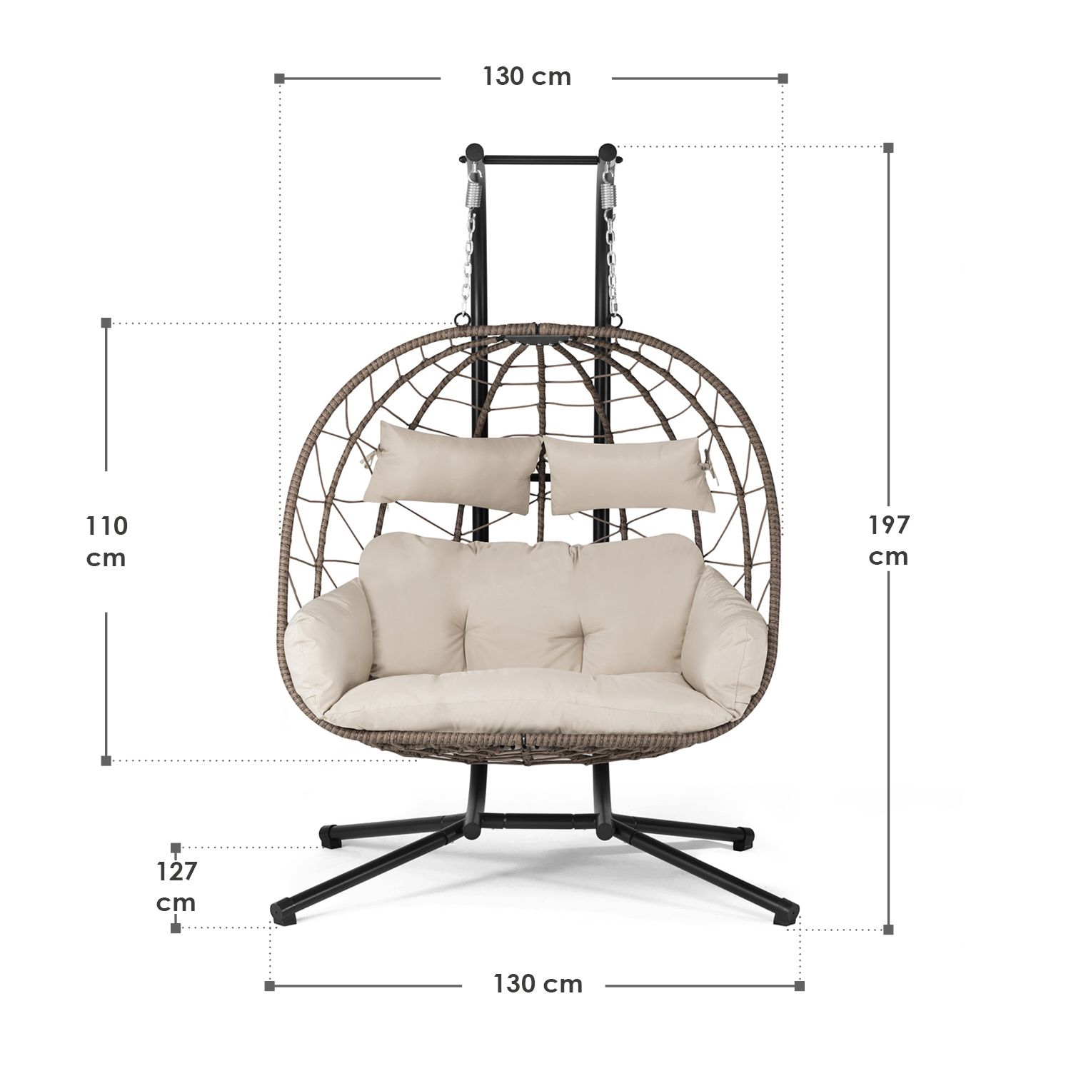 Juskys Aria Polyrotan dubbele hangstoel- Beige