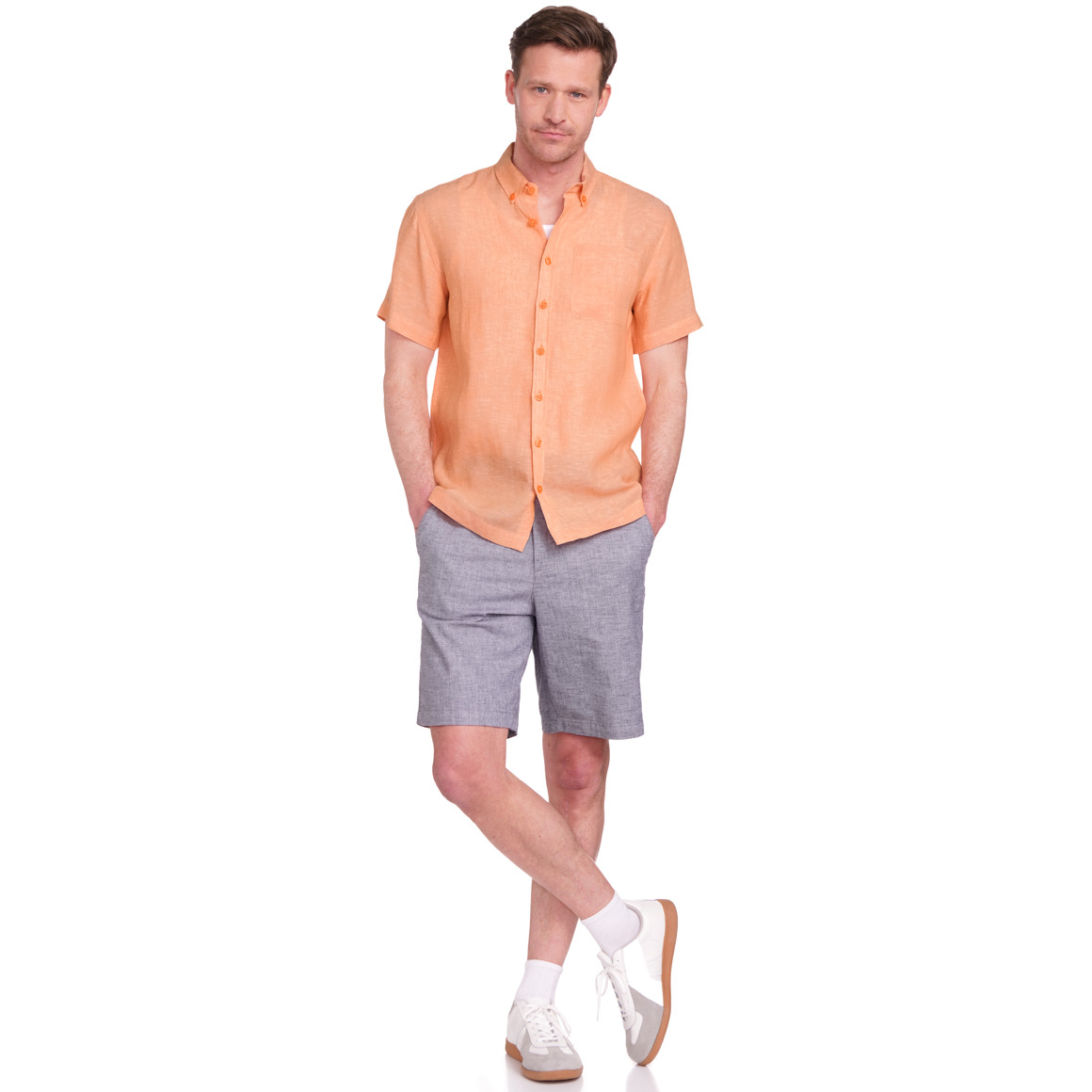 VanVaan Herren Leinen-Hemd mit kurzen Ärmeln hellorange