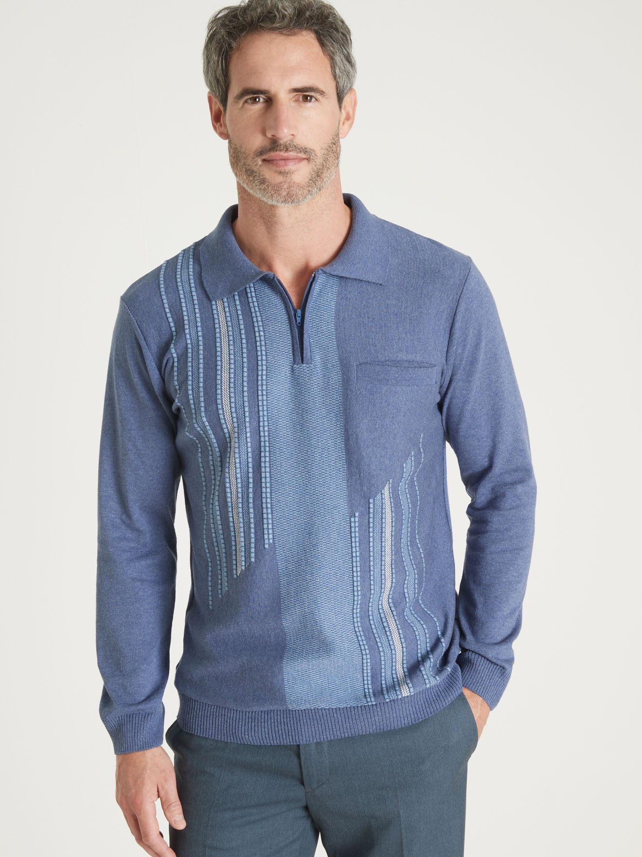 Pull col polo zippé manches longues