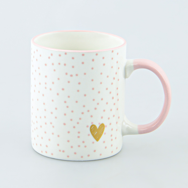 Mug droit 'Lovely' à petits pois blanc rose