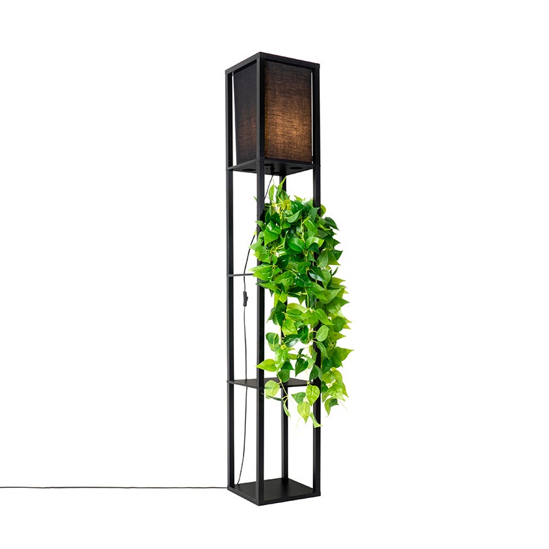 QAZQA - Moderne slimme vloerlamp | Staande lamp | Lamp | Licht, zwart, incl. WiFi A60 - Stojan Dimmer | Dimbaar | Woonkamer | Slaapkamer - Rechthoekig hout - LED-compatibel, E27