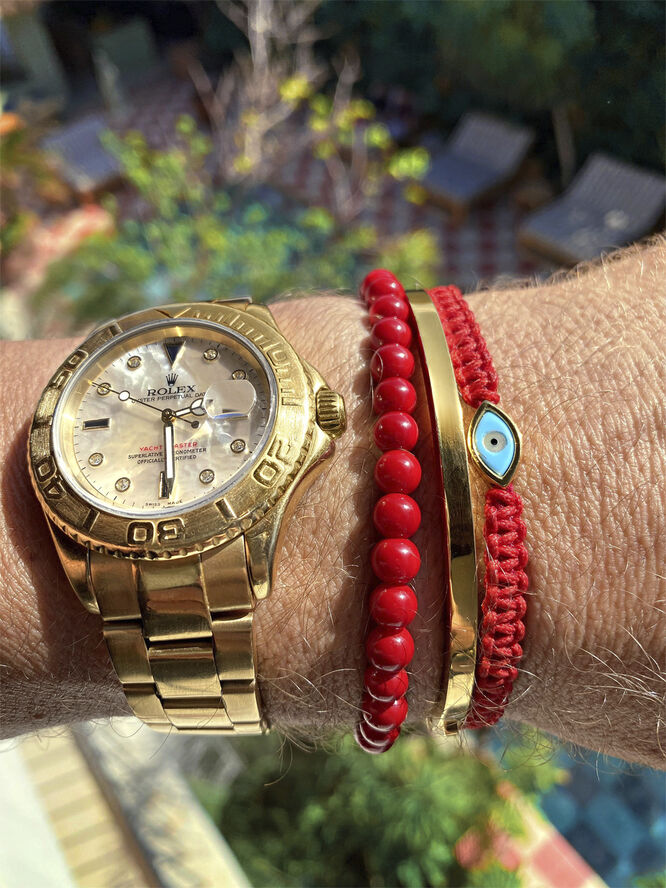 Nialaya Men's Red String Bracelet with Gold Plated Evil Eye Red