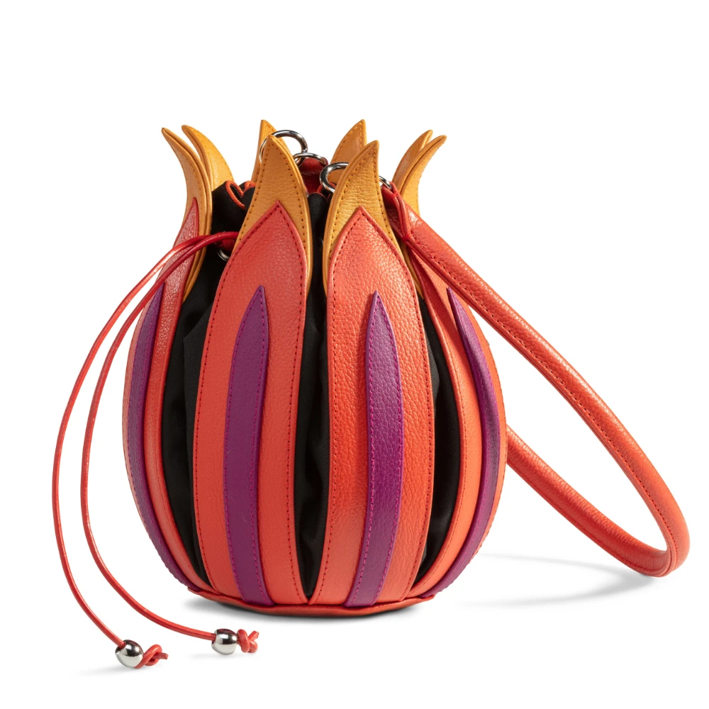 Tulip Rembrandt Orange-Fuschia-Yellow / Black Canvas Medium