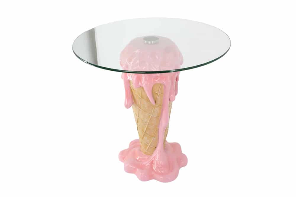 Einzigartiger Couchtisch ICE CREAM 50cm beige rosa runde Tischplatte Glas handmade
