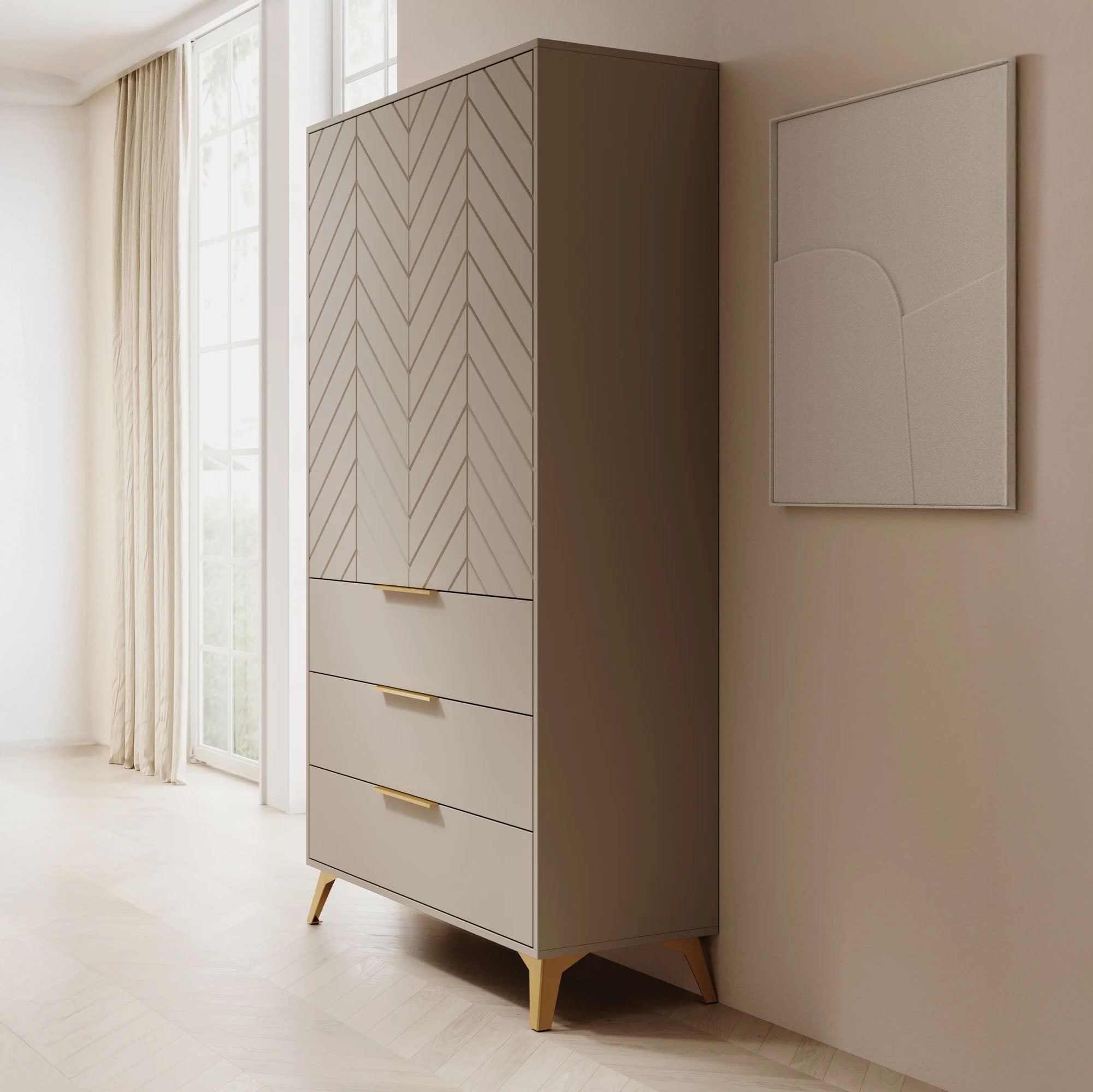 Meubella - Kledingkast Xiano - Beige - 103 cm
