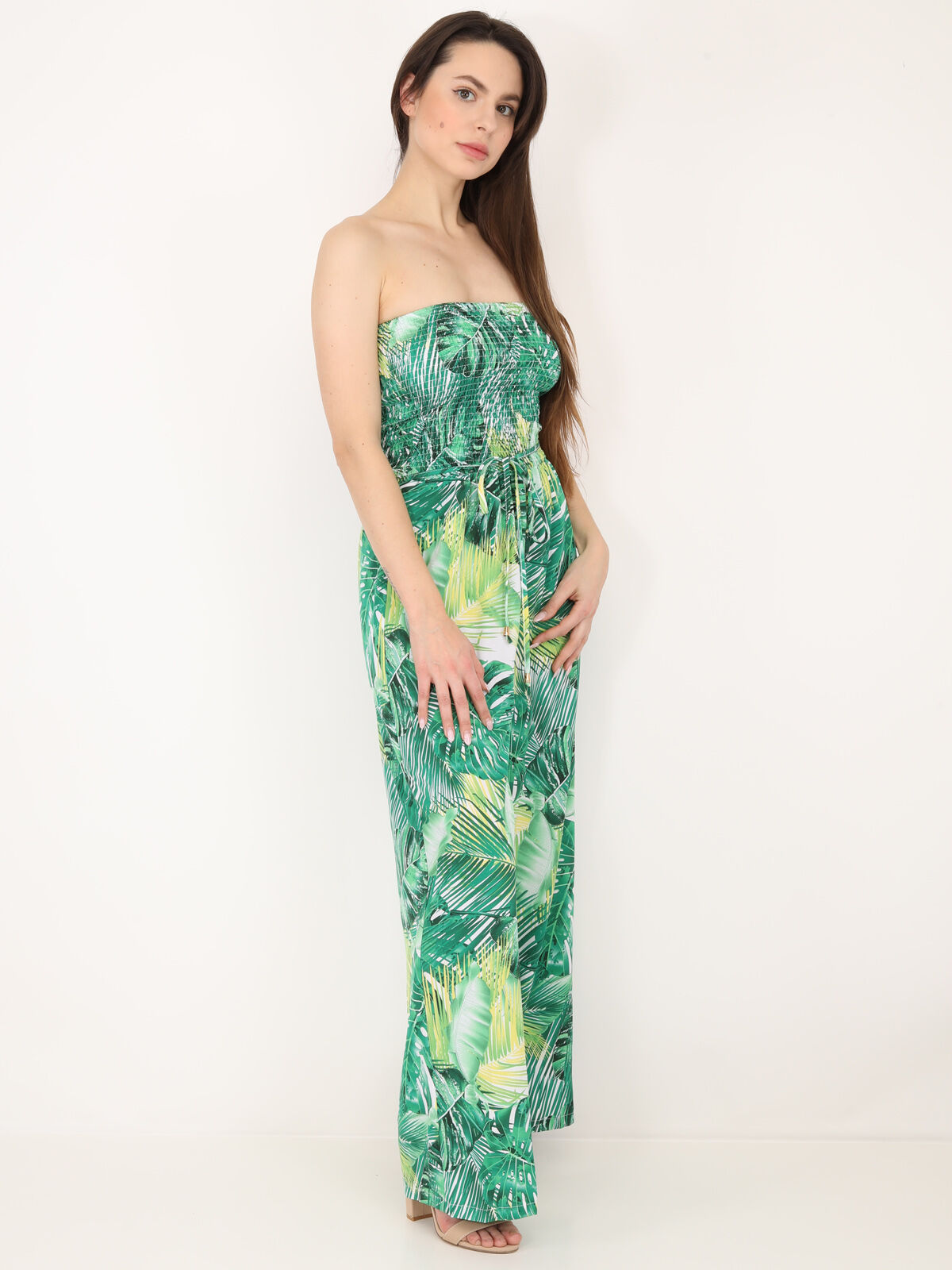 Combinaison bustier à motif tropical- Vert