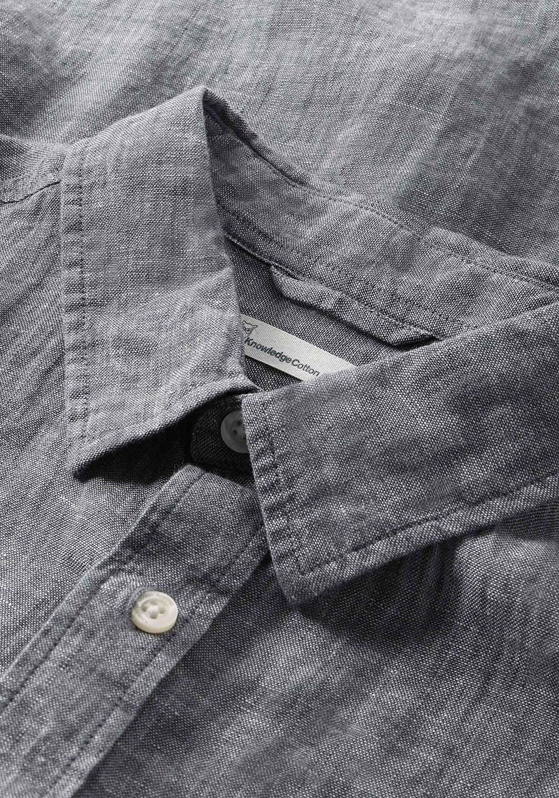 Knowledge Cotton Apparel Leinenhemd Regular Linen SS Shirt Vintage Indigo