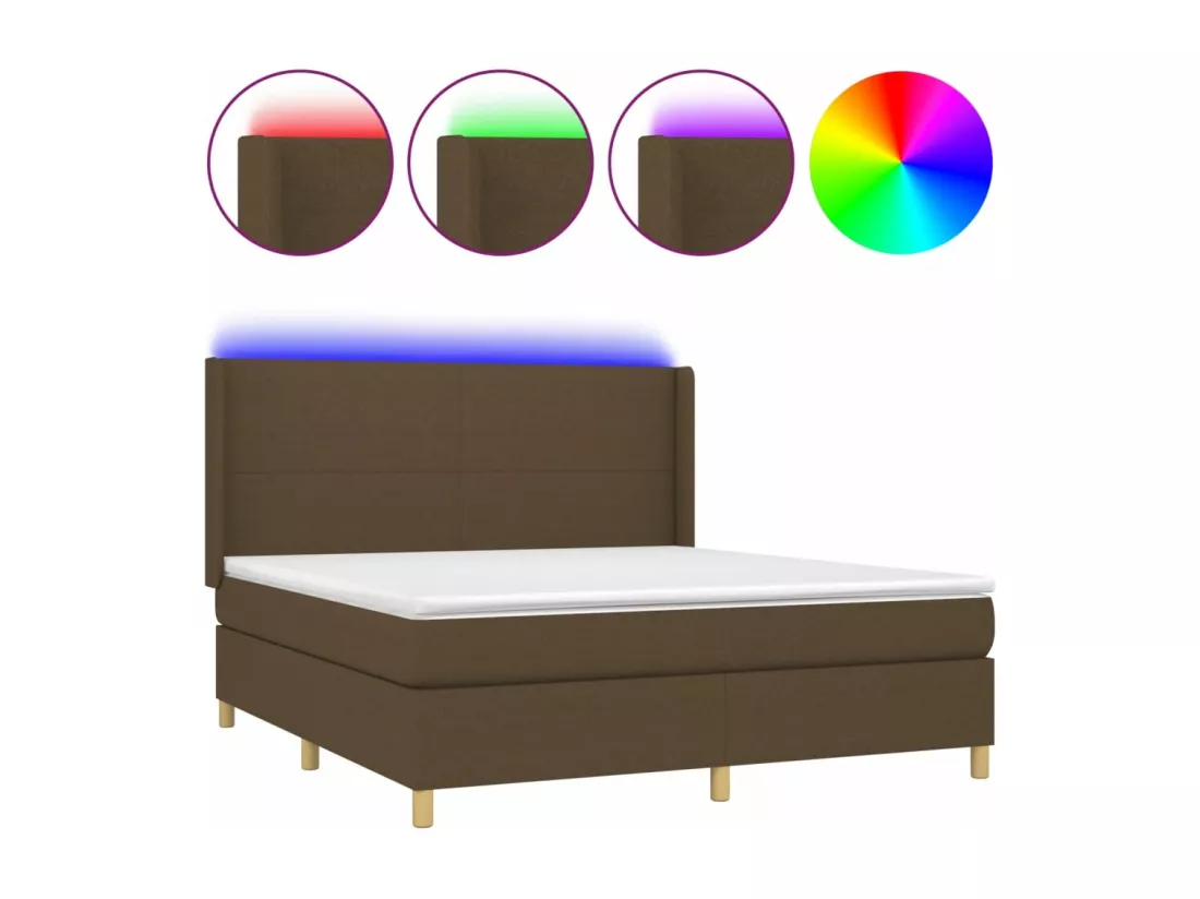 Sommier tapissier matelas et LED Marron foncé 180x200cm Tissu