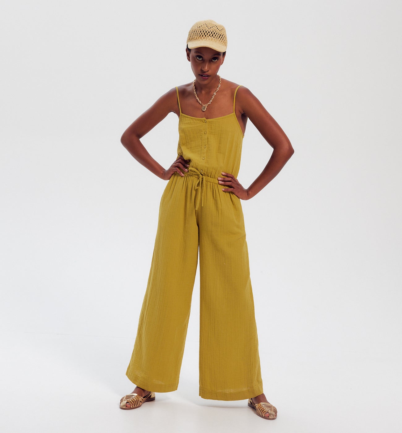 Combi-pantalon gaze de coton - Vert anis