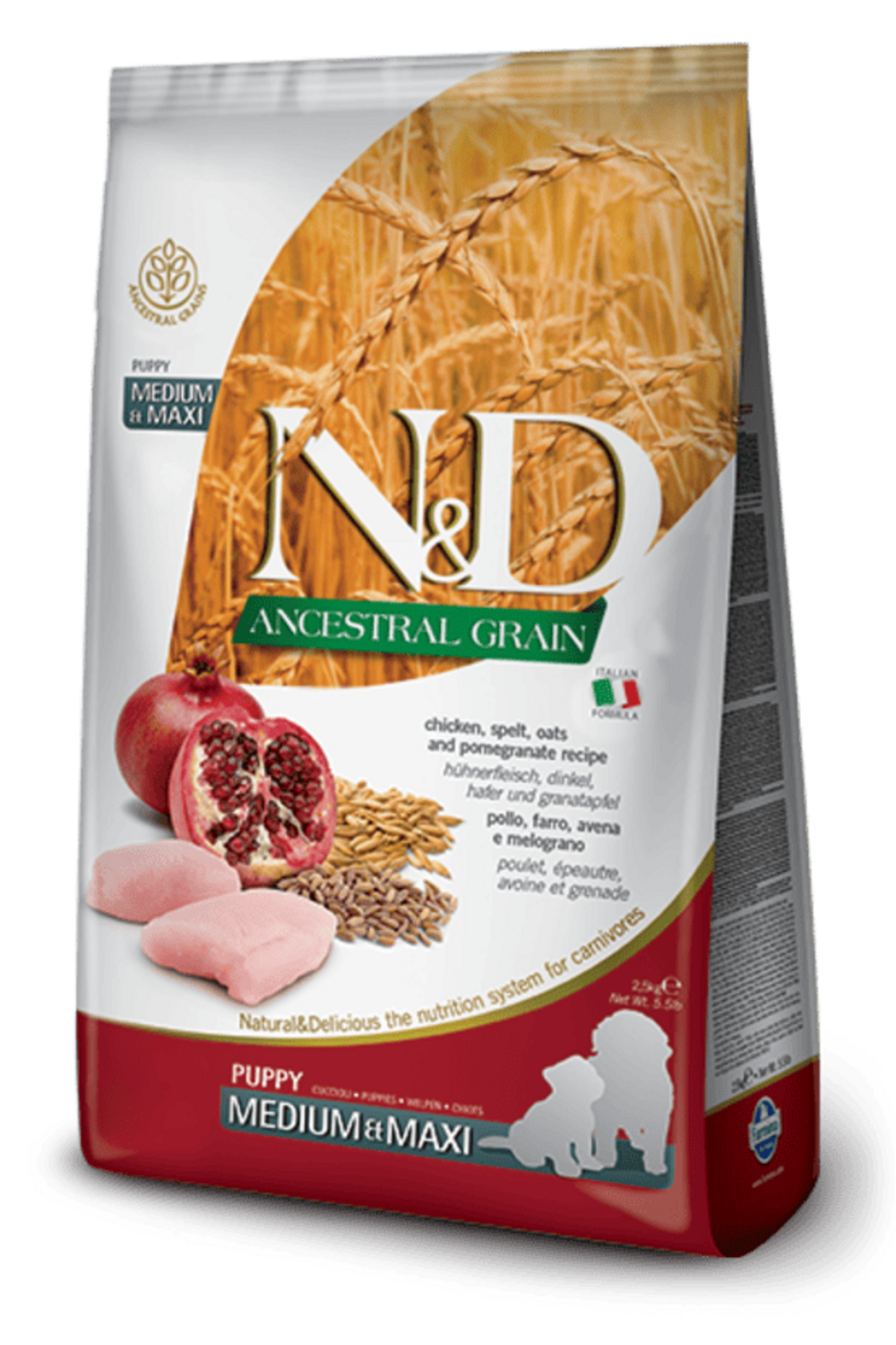 Croquettes n&d ancestral poulet & grenade chiot medium/maxi 12kg
