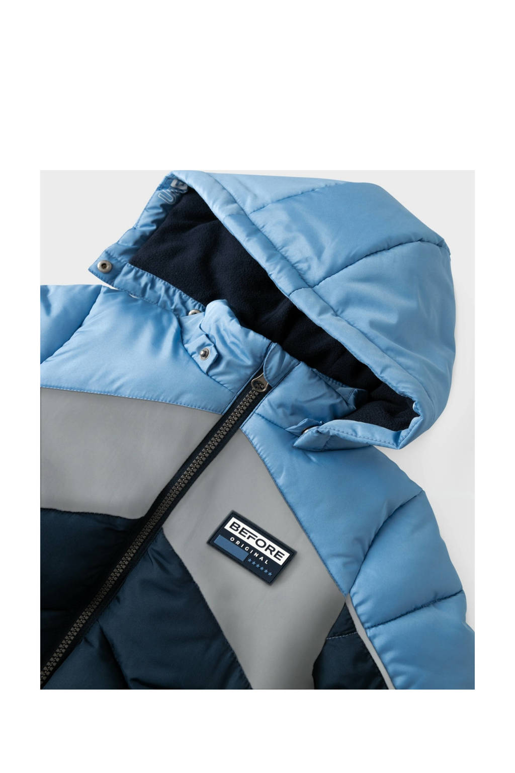 NAME IT gewatteerde winterjas NMMMAY donkerblauw/grijs/lichtblauw