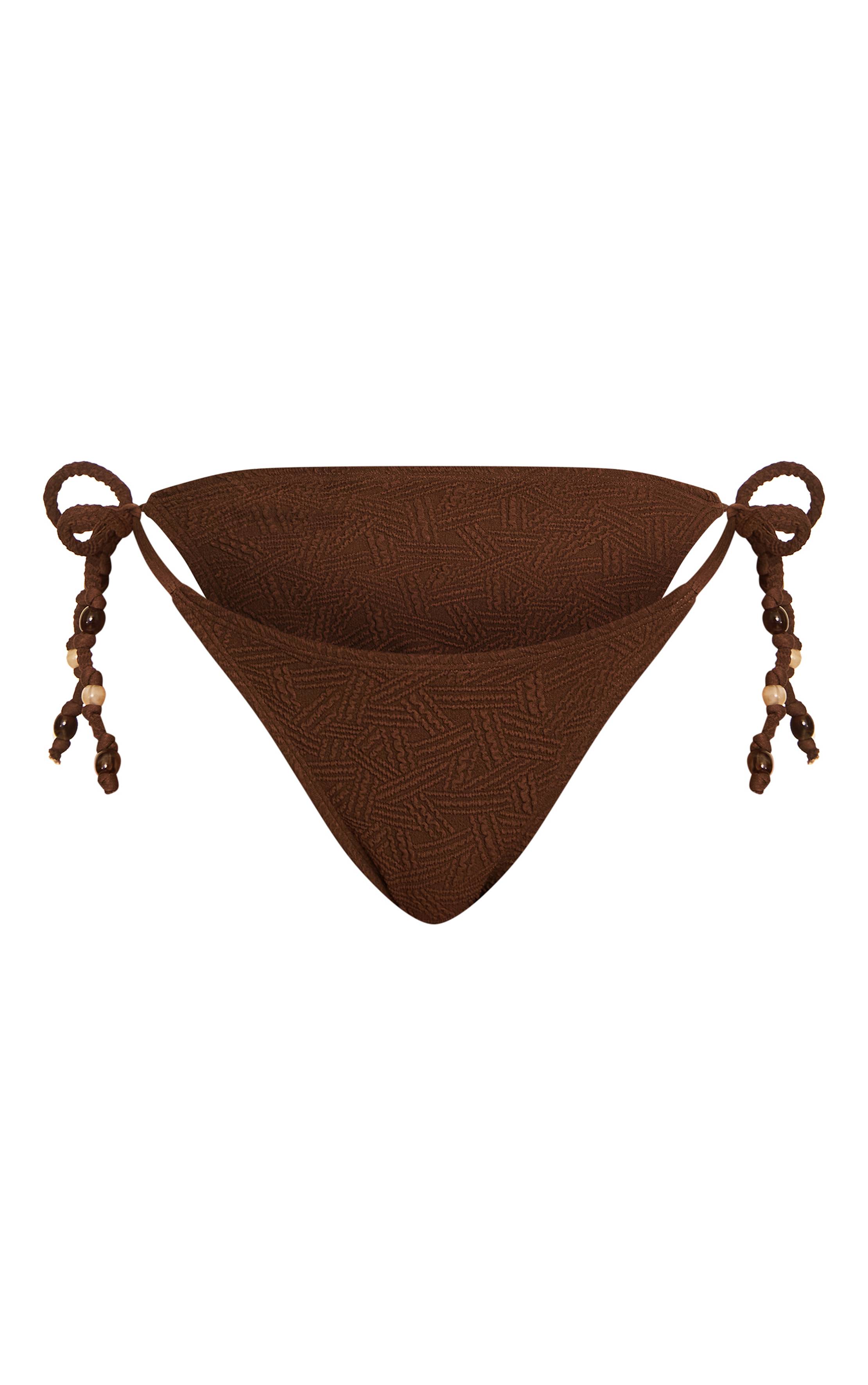 Chocolat Bas De Bikini À Nouer Sur Les Côtés Avec Perles Texturées
