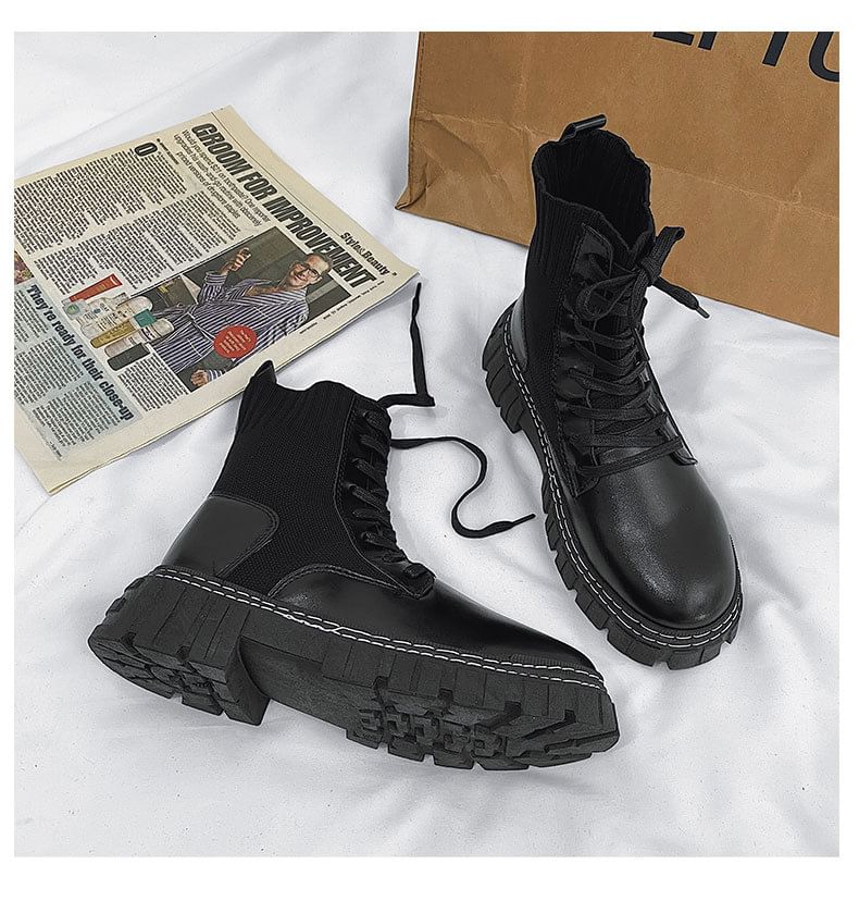 Tanzanite - Veterschoenen met platform en korte sokken